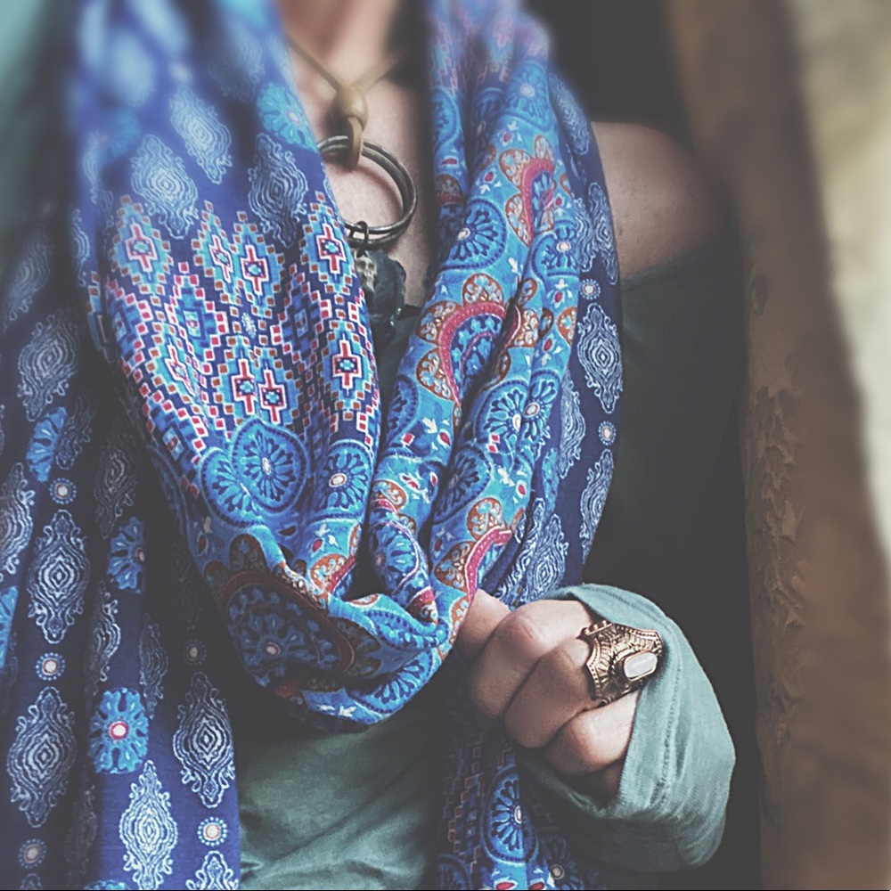 OOAK Artisan Denim Flair Raw Hem Wrap - 134” Long Aztec Medallion Scarf - Picture 14 of 16